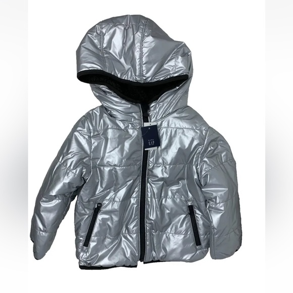 NWT 2T Gap reversible metallic Sherpa silver/grey winter coat - Picture 1 of 10